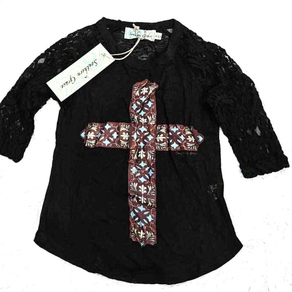 Southern Grace Girls Top with 3/4 Lace Sleeves for Girls